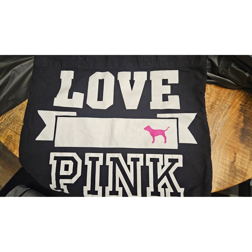 Y2K Victorias Secret PINK Black Canvas Tote Bag Love Pink Dog Logo girlhoodcore